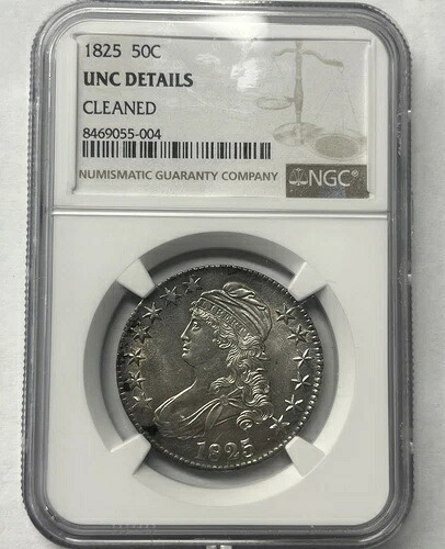 1825年 50セント バスト ハーフドル - UNC 詳細、クリーニング済み NGC