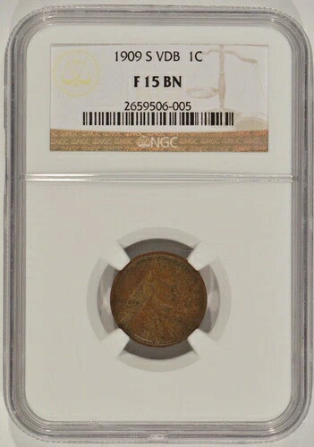 1909-S VDB リンカーン ウィート セント 1セント NGC F15 ファイン 15 ブラウン BN 2659506-005