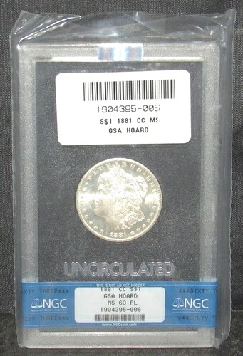 1881年CCモルガン・ダラーNGC MS63PL GSAホードオリジナルボックスとCOA