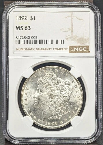 1892年米国モルガン銀貨 NGC MS63 セミキーデート