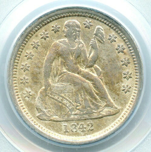 1842年頃の自由の女神像ダイム、PCGS AU50 オールドグリーンホルダー