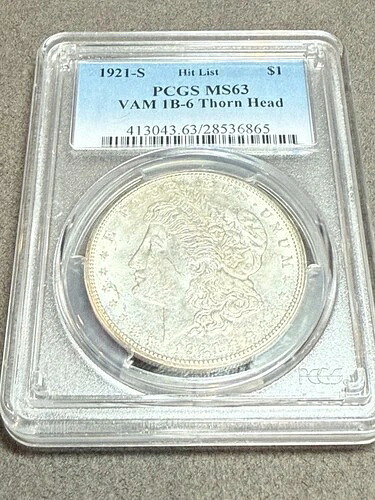 1921年 S モルガン・ダラー PCGS MS63 *VAM 1B6B ソーンヘッド HitList40*