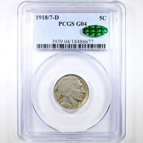 1918/7-D 5C PCGS/CAC Good 04 - バッファローニッケル - 希少なオーバーデート