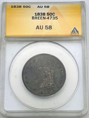 1838 年 キャップド バスト ハーフ ドル 50C ANACS AU58 BREEN-4735 ほぼ未使用のデイ... 227,150円