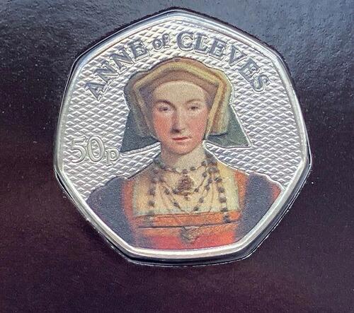 2024年 ガーンジー島のヘンリー8世の妻たち - Anne of Cleves カラー 50ペンスコイン BU-