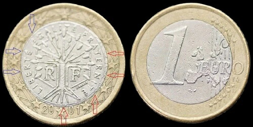 フランス製ユーロ硬貨 - 欠陥品。1ユーロ 2001年。#045 40,755円