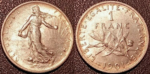 フランス - 第三共和国 - 1 フラン サワーシルバー 1901 非常に良好! F.217/6-