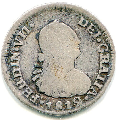 チリ 1/2 レアーレ 1812 So F. J. KM-64 非常に希少な日付/ミント lotaug2978 40,755円