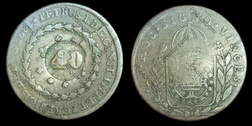 1827年 R ブラジル ドン・ペドロ1世 オールドカウンター刻印 40レイス以上80レイスコイン