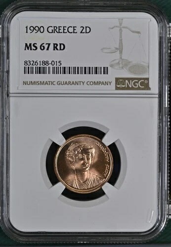 1990年 ギリシャ 2ドラクマ NGC MS-67 RD - 最高品質と同等 015以上 62,700円