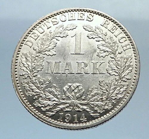 1914年 ヴィルヘルム2世 1マルク アンティーク ドイツ帝国銀貨 イーグル i71614