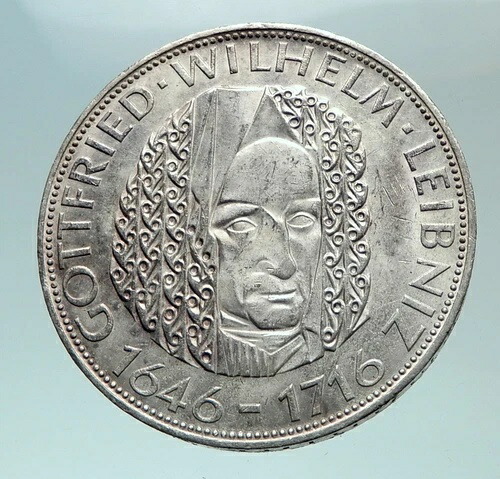1966年 D ドイツ ゴットフリート・ヴィルヘルム・ライプニッツ 大型5マルク銀貨 i82116