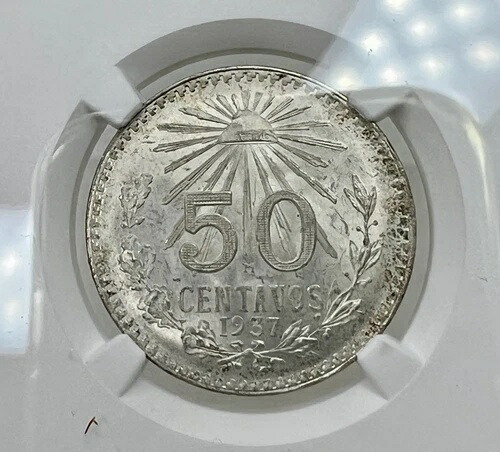 1937年 メキシコ モナコ 50センタボ 銀貨 NGC MS 66 - 95448