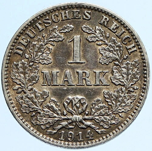 1914年 J ドイツ ヴィルヘルム2世 イーグル アンティーク ドイツ帝国 銀貨 1マルク i97854