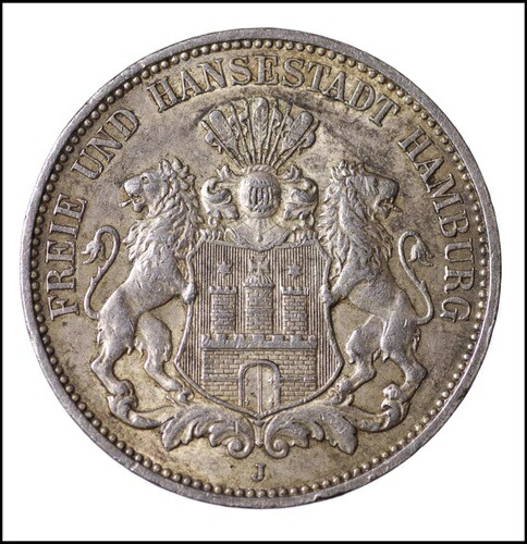 ドイツ ハンブルク 3マルク 1909年 銀貨 ドイツ マルク 銀貨 62,700円