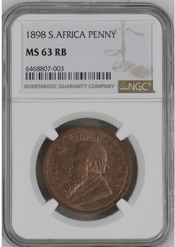 南アフリカ ペニー 1898年、NGC MS 63 RB レッドブラウン チョイス UNC/BU、共和国。 S3- 62,700円