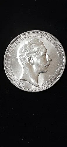 1910年 ドイツ 銀貨 3マルク プロイセン国王ヴィルヘルム2世 宝石付き 美しい光沢 62,700円