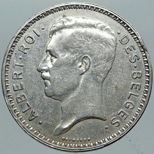 1934年 ベルギー アルベール1世 王冠 アンティーク オールド 純正シルバー 20フラン コイン i88652 62,700円