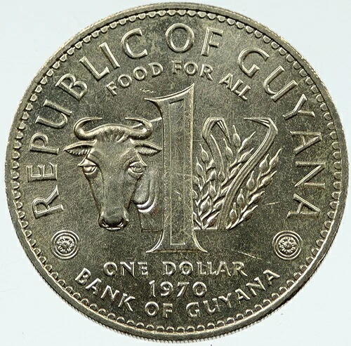 1970年 ガイアナ FAO アフリカの国民的英雄 元奴隷反乱者カフィー 1ドル硬貨 i117305