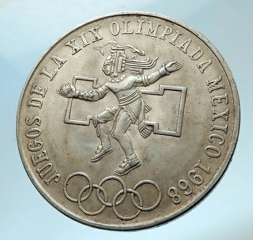 1968年メキシコ第19回オリンピック大会 アステカ・ボール・プレイヤー ビッグ 25ペソ銀貨 i77527