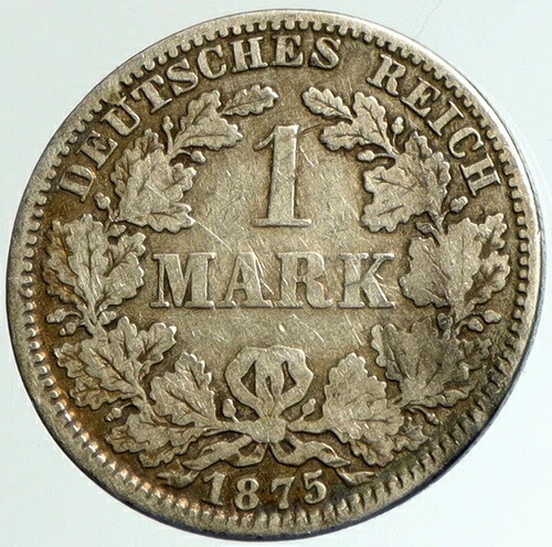 1875年 ドイツ国王ヴィルヘルム1世と王冠 ヴィンテージ アンティーク シルバー 1マルク コイン i102310