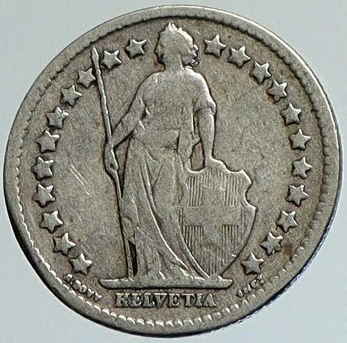 1882B スイス ヘルヴェティア スイス国家を象徴する銀貨 1/2フラン i108017
