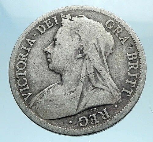 1900年 英国 イギリス イギリス クイーン ビクトリア 1/2 クラウン シルバー コイン i77704-