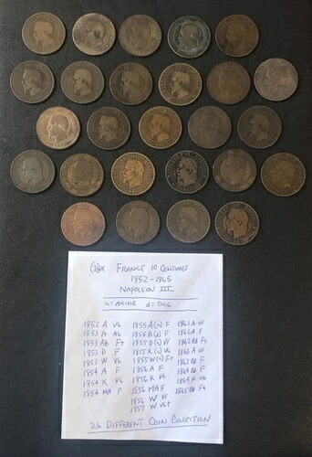 (26)X フランス 10 10 センチム ナポレオン コインロット スターター コレクション セット 1852-1865-