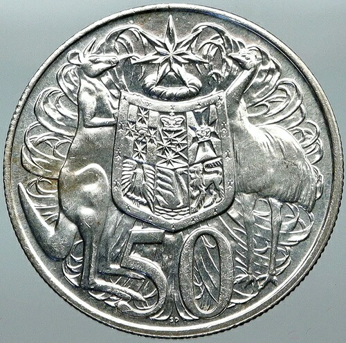 1966年 オーストラリア 英国 エリザベス2世女王とカンガルー 50セント銀貨 i88546
