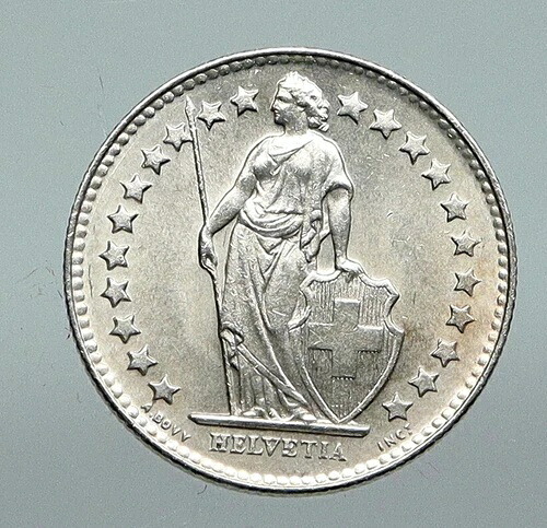 1931B スイス ヘルヴェティア スイス国家を象徴する銀貨 1/2フラン i91280