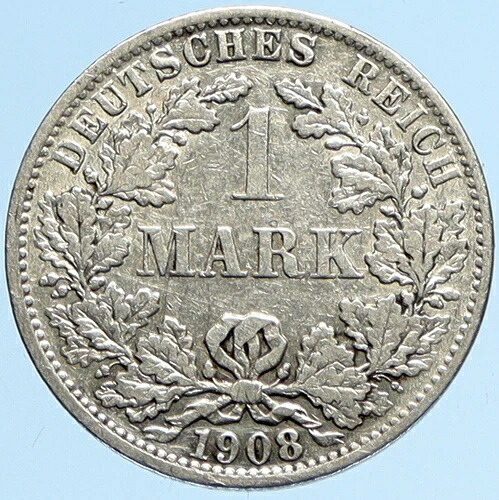 1908年 ドイツ ヴィルヘルム2世 イーグル アンティーク ドイツ帝国 銀貨 1マルク i97850