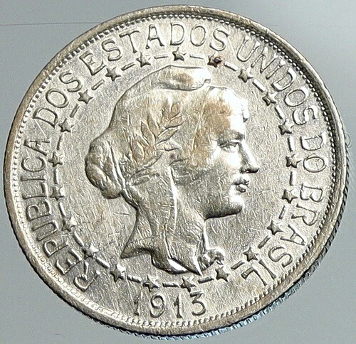 1913年 ブラジル 星と自由の女神 銀貨 1000レイス ブラジル硬貨 i108002 40,755円
