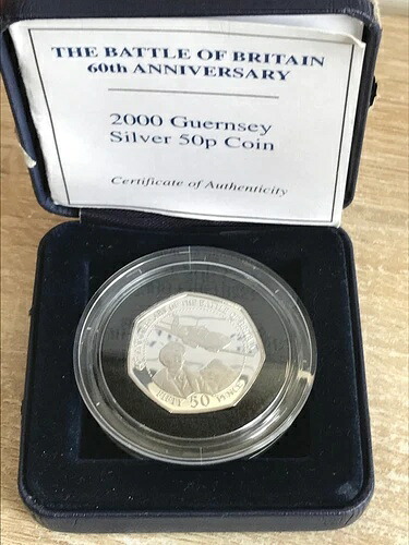 2000年 ガーンジー シルバー プルーフ 50 50ペンス イギリス開戦記念コイン ボックス COA
