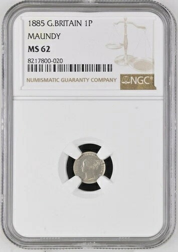 1885年 イギリス ヴィクトリア女王 1ペニー銀貨 マウンディグレード NGC MS 62