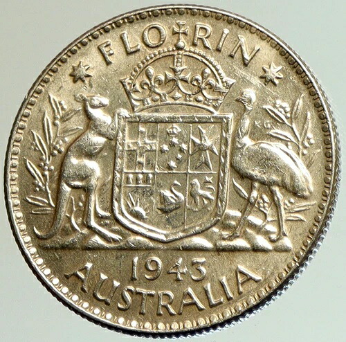 1943年 オーストラリア 大王ジョージ6世 カンガルー オールドシルバー フロリンコイン i105145-