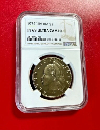 1974年 リベリア $1 NGC PF 69 ウルトラカメオ トップポップ 最高グレード