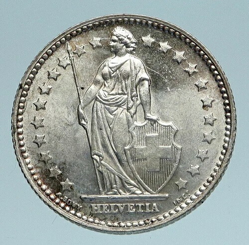 1945年 スイス - 銀貨 1フラン - ヘルヴェティアはスイス国家を象徴する i83310
