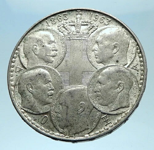 1963年 ギリシャ ポール・ジョージ1世とアレクサンダー・コンスタンティヌス2世 アンティークシルバーコイン i77933