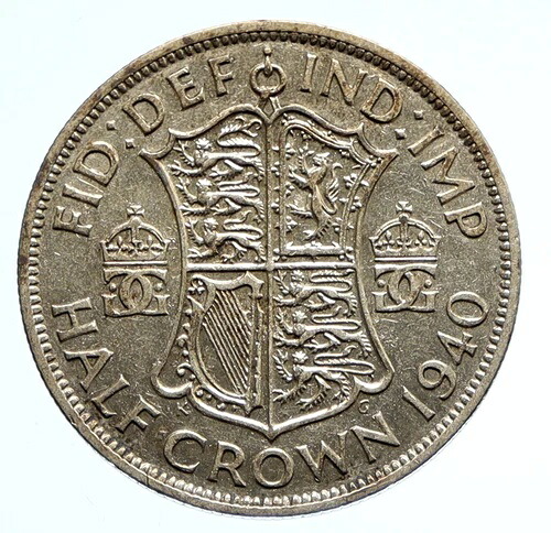 1940年 英国 イギリス 英国ジョージ 6世 オールドシルバー ハーフクラウン コイン i96543-