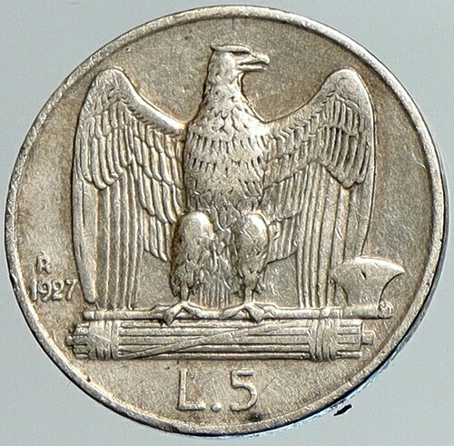 1927年 R イタリア ヴィットーリオ・エマヌエーレ3世 銀貨 5リラ イタリア貨幣 イーグル i108047 40,755円