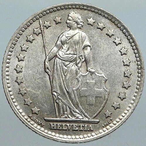 1945年 スイス ヘルベチア シンボル オールドスイス国民 シルバー 1フランコイン i88087- 40,755円