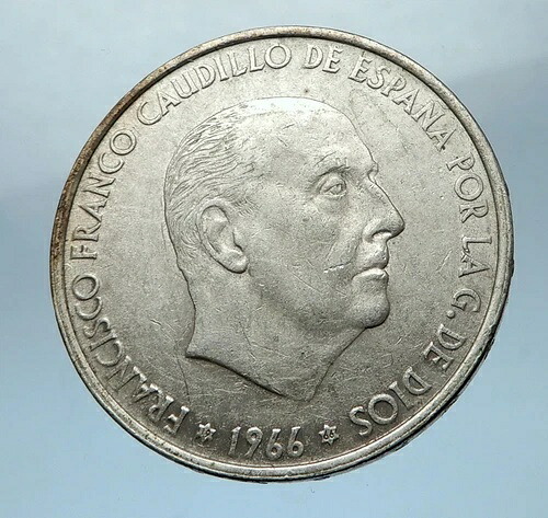 1966年 フランシスコ・フランコ・カディージョ（スペイン） 100ペセタ銀貨 i68239