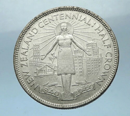 1940年 ニュージーランド 英国国王ジョージ6世治世100周年 シルバー1/2クラウンコイン i68513 40,755円