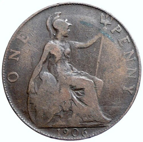 1906年 イギリス国王エドワード7世 英国 本物 アンティーク ペニーコイン i113776