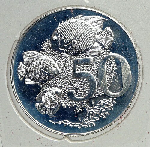 1972年 ケイマン諸島 英国 エリザベス2世 オールドプルーフ シルバー 50セントコイン i93982