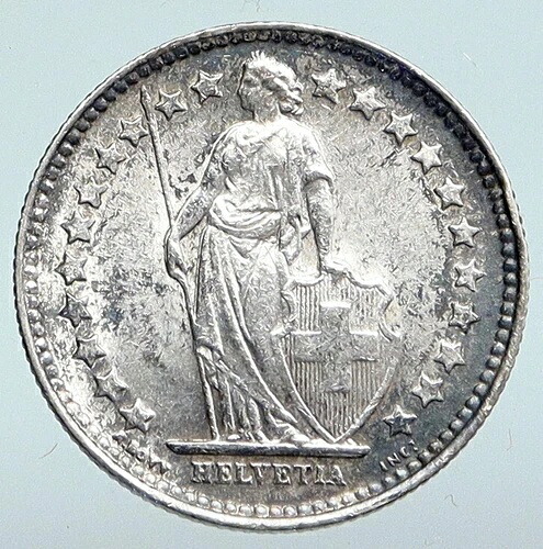 1921B スイス ヘルヴェティア スイス国家を象徴する銀貨 1/2フラン i90320