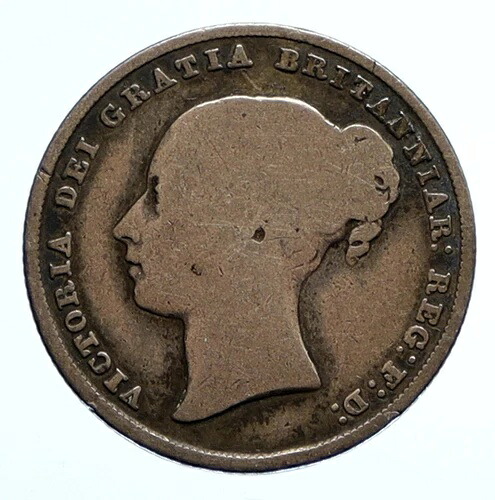 1845年 イギリス ヴィクトリア女王 シリング銀貨 i96544