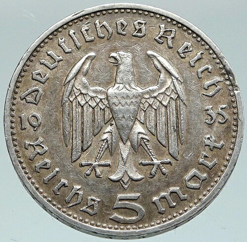 1935年 ドイツ 第2代大統領 パウル・フォン・ヒンデンブルク 銀貨 ドイツ5マルク i86893
