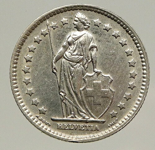 1944年 スイス - 銀貨 1フラン - ヘルヴェティアはスイス国家を象徴する i93213