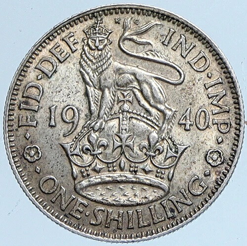 1940年 イギリス 英国 ジョージ VI ライオン シルバー シリングコイン i113918-